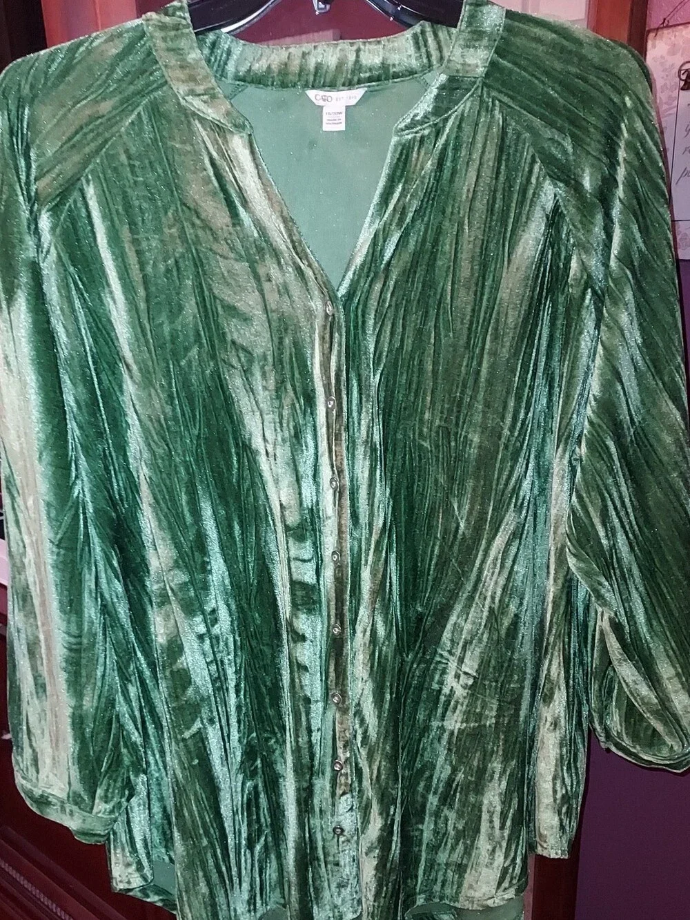 Cato Plus Size 18/20w Green Velvet Button Down Top